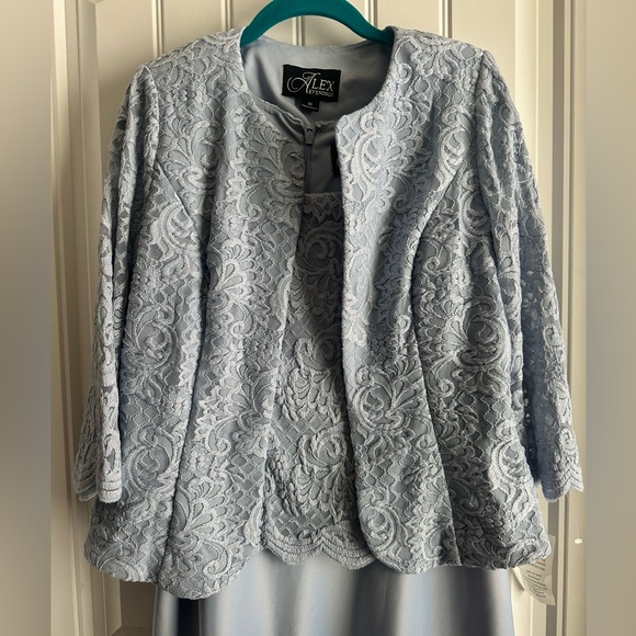 New ALEX EVENINGS Sequined Lace Dress & Jacket Hydrangea Size 10 - Picture 7 of 13
